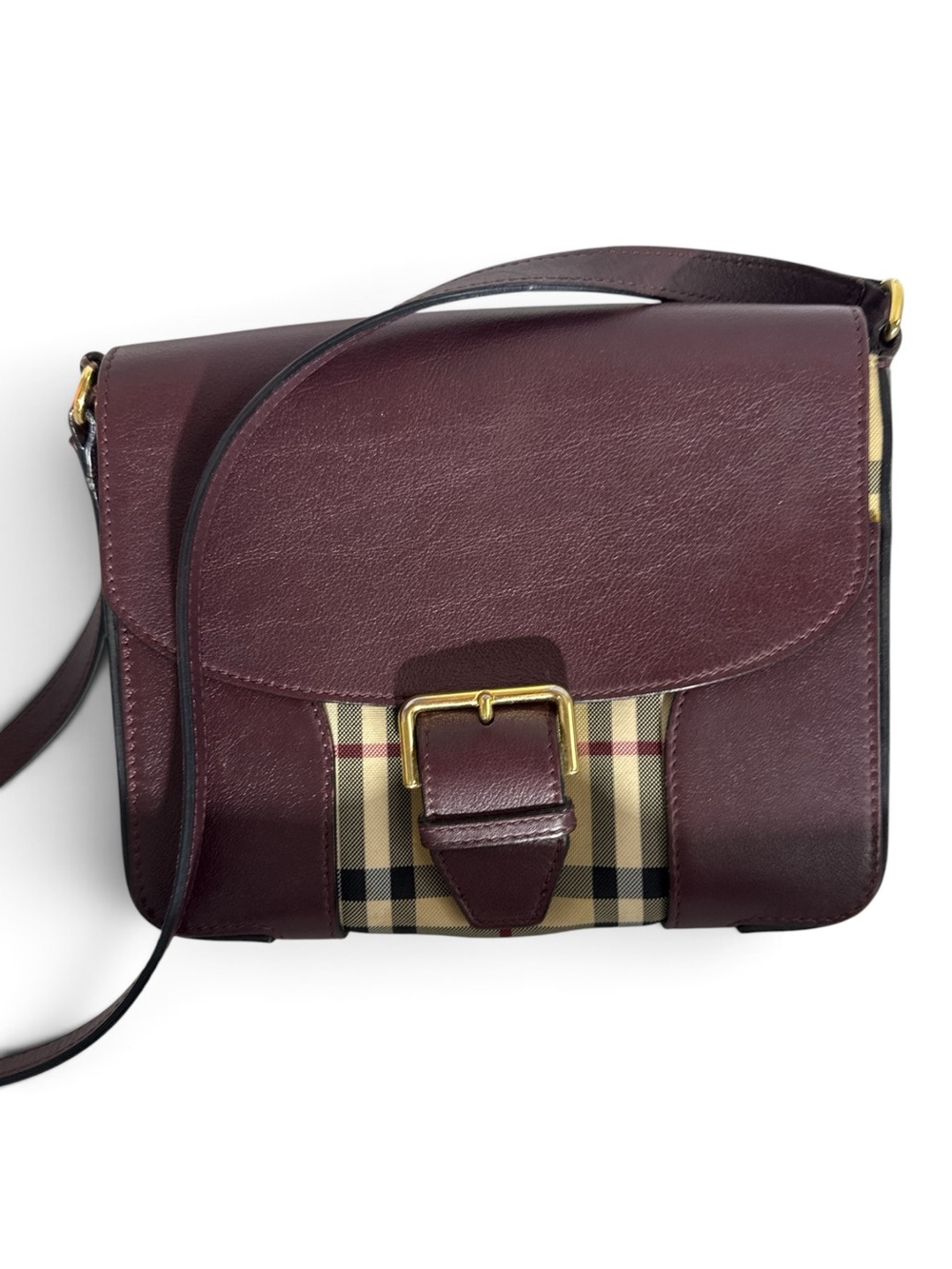 Burberry Burgundy Haymarket Check Nylon and Leather Dickens Crossbody EUC
